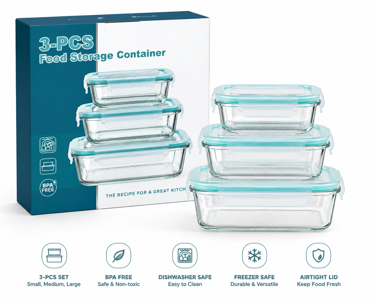 3-Piece Glass Food Storage Container Set