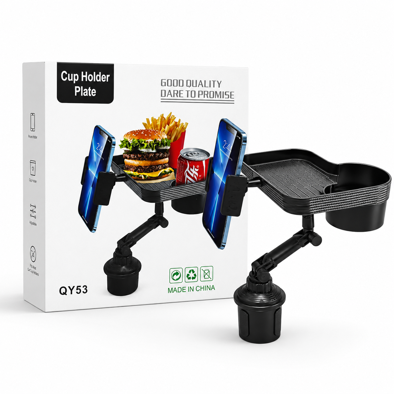 Car Cup Holder Tray with Phone Mount