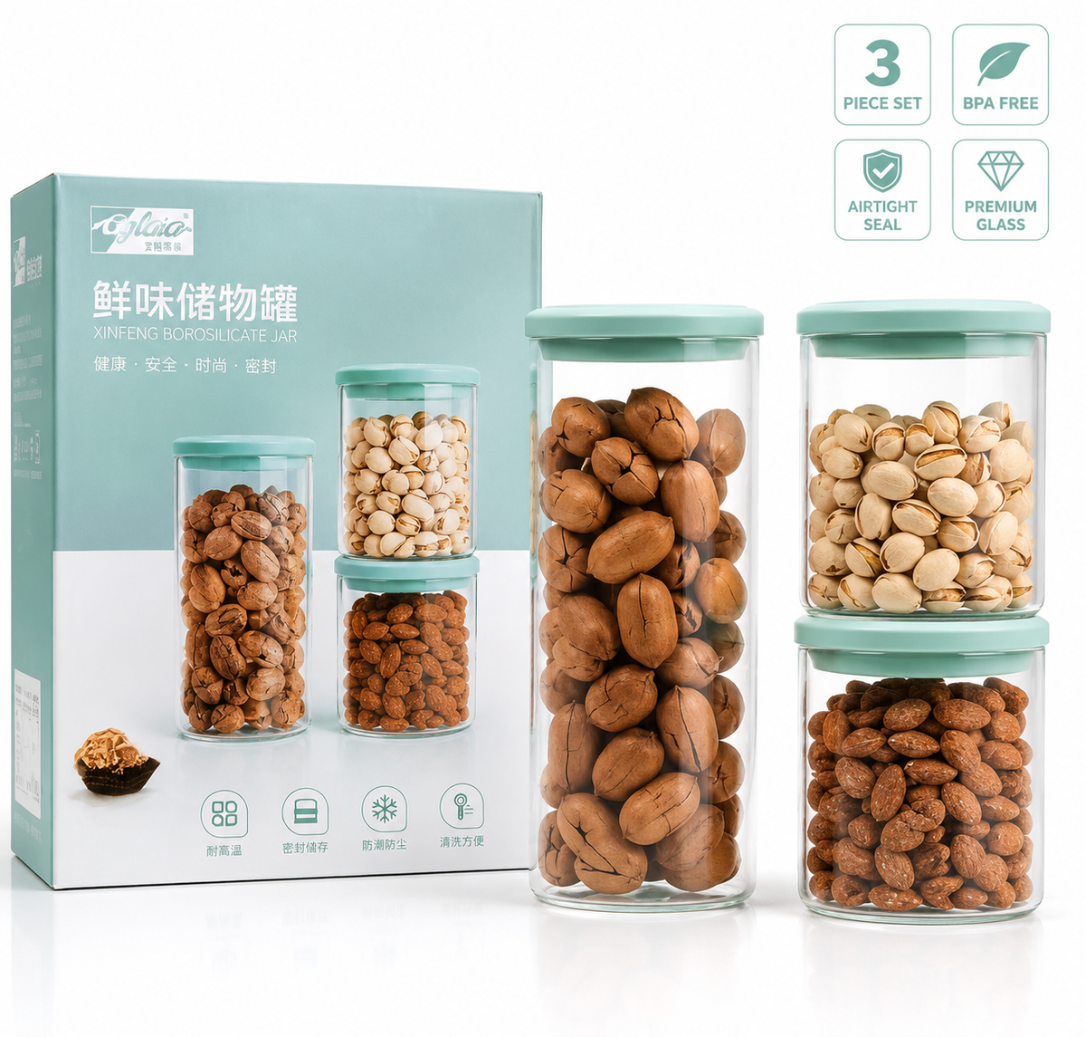 3-Piece Borosilicate Glass Storage Jar Set